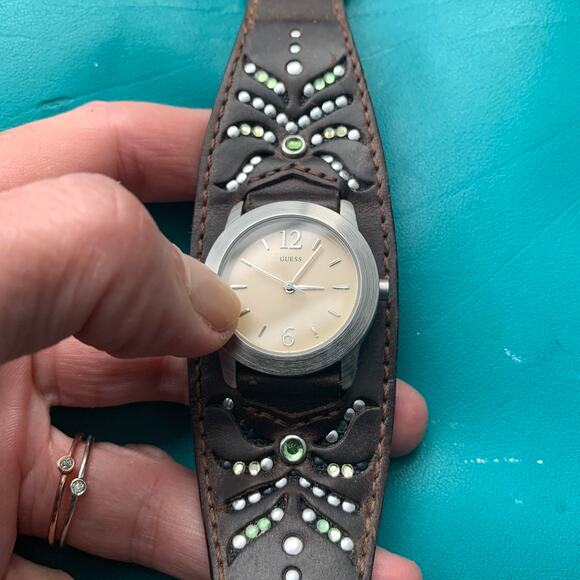 VINTAGE 80s Studded Leather GUESS Watch - Picture 1 of 7